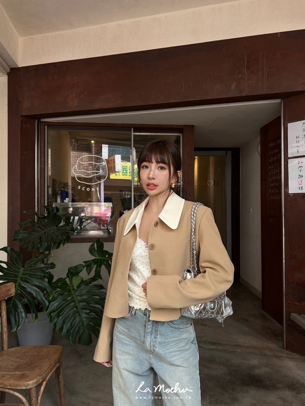 復古撞色短版西裝外套(闆娘.花花清單)